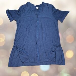 Chico’s Blue Tunic Button-Up Top Size 4 (US 20/22) V-Neck Side Slits